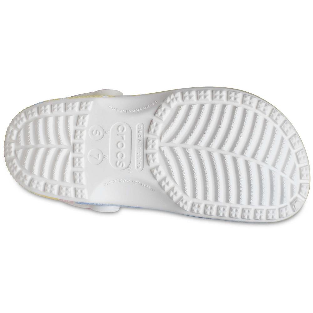 White / Multi Women's Crocs Classic Tie-Dye Graphic Clogs | NZ 0133EBCX